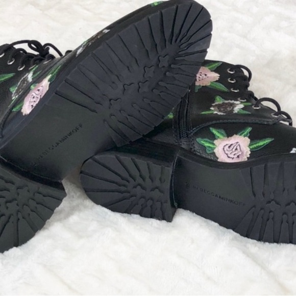 NEW Rebecca Minkoff Black Floral Embroidered Gerry Lamb Leather Combat Boots - Picture 4 of 6